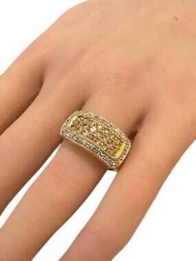 Vintage Ring 1990s Y2K Gold Tone Clear Yellow Cubic Zirconia Size 9